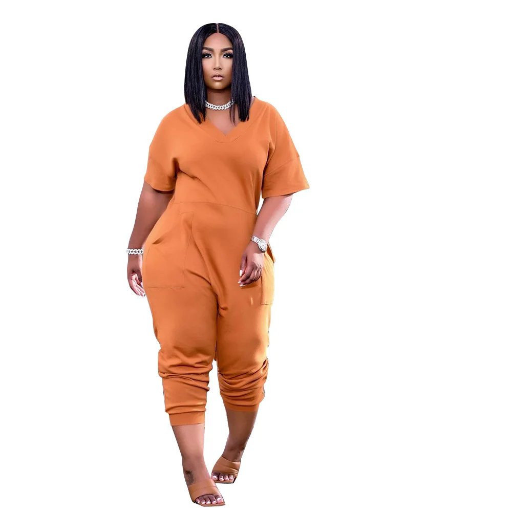 Women Jump Suit Loose Short Sleeve Bodysuit V-neck Soild Color Plus Size One Piece Jumpsuits
Women Jump Suit Loose Short Sleeve Bodysuit V-neck Soild Color Plus Size One Piece Jumpsuits