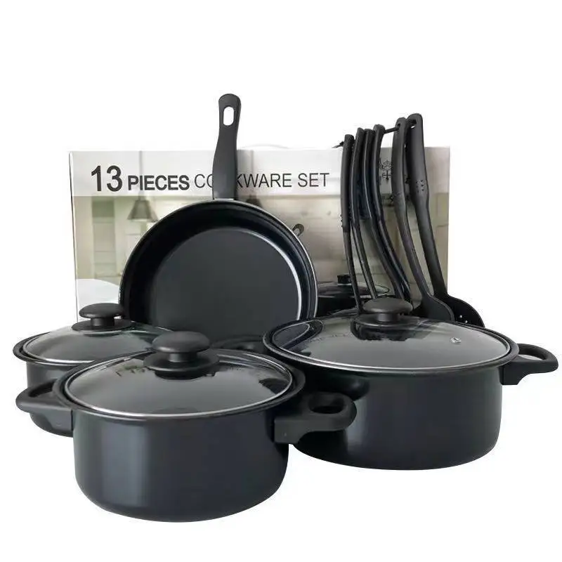 13 pcs cookware set pots and pans non stick kitchen camping cookware sets cooking pot, Black
13 pcs cookware set pots and pans non stick kitchen camping cookware sets cooking pot, Black