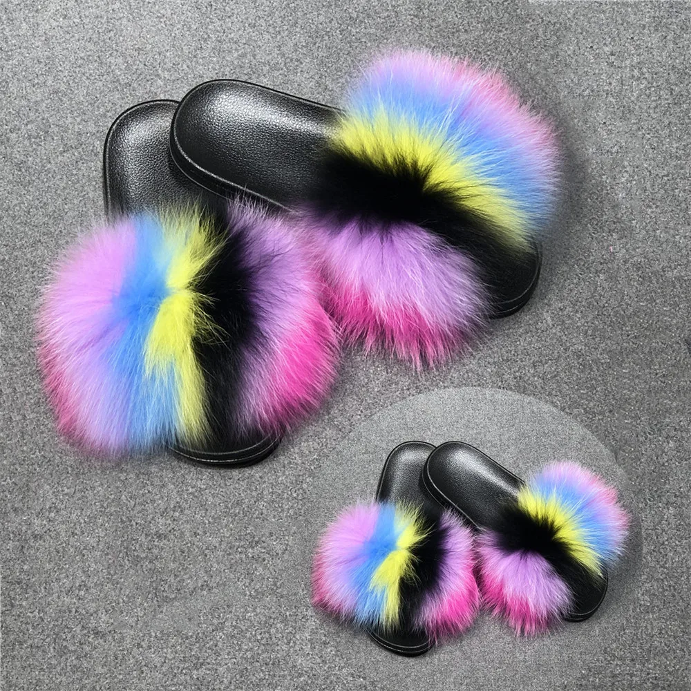 New Arrive Wholesale Black Girl Mommy & Me Matching Real Fox Fur Slides Outfit Furry Sandals Fluffy Women's slippers, Customized color
New Arrive Wholesale Black Girl Mommy & Me Matching Real Fox Fur Slides Outfit Furry Sandals Fluffy Women's slippers, Customized color