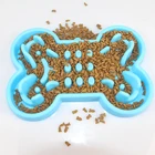 Hot selling silicone bone shaped pet slow food feeder Double dog food and water bowl