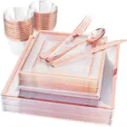 Plate Disposable Plates Plastic Charger Plates Square Rose Gold Plastic Plate Disposable Charger Plates Dinnerware Sets