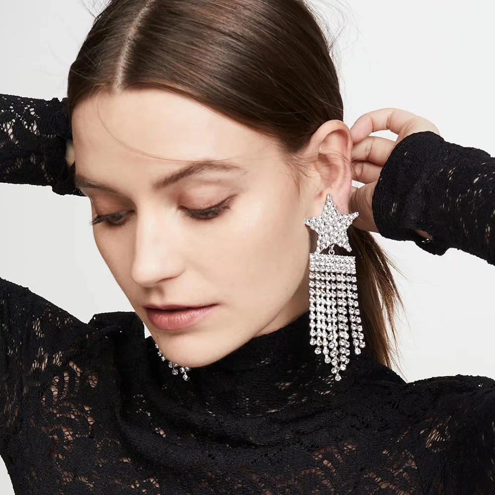 JUHU Geometric Star Long Tassel Fashion Banquet All-match Full Diamond Alloy Earrings Hot Sale
JUHU Geometric Star Long Tassel Fashion Banquet All-match Full Diamond Alloy Earrings Hot Sale