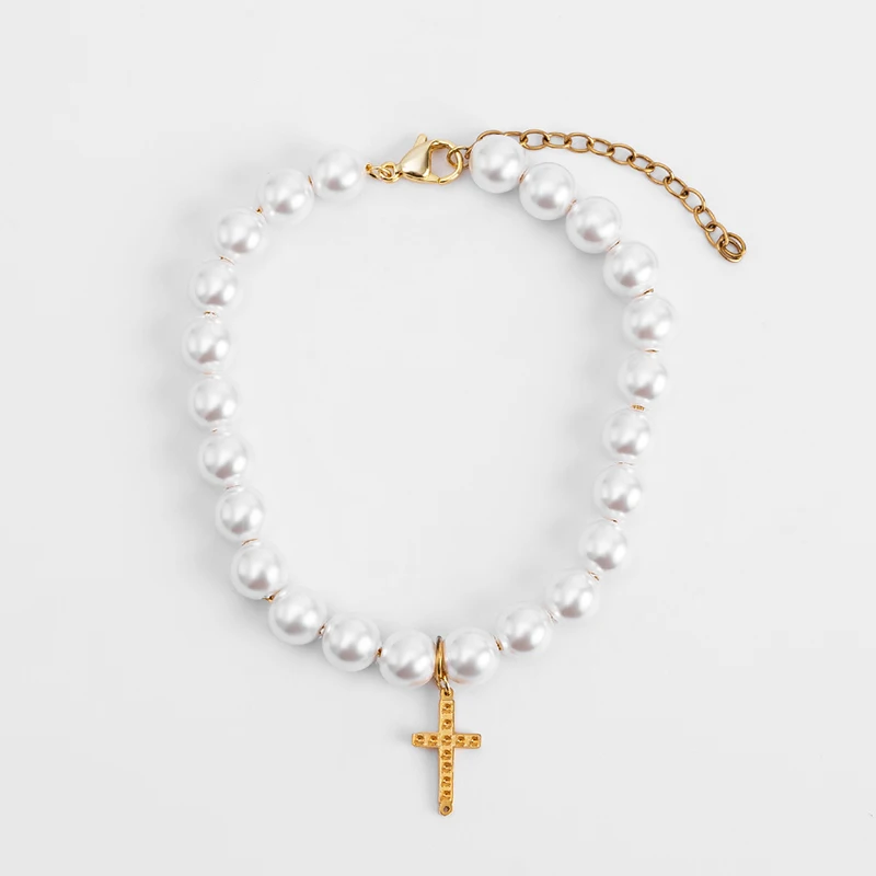 Pearl Charms Cute Bracelets With 18 K Gold Cross Design Fashion Jewelry For Female Hot Selling, Steel
Pearl Charms Cute Bracelets With 18 K Gold Cross Design Fashion Jewelry For Female Hot Selling, Steel