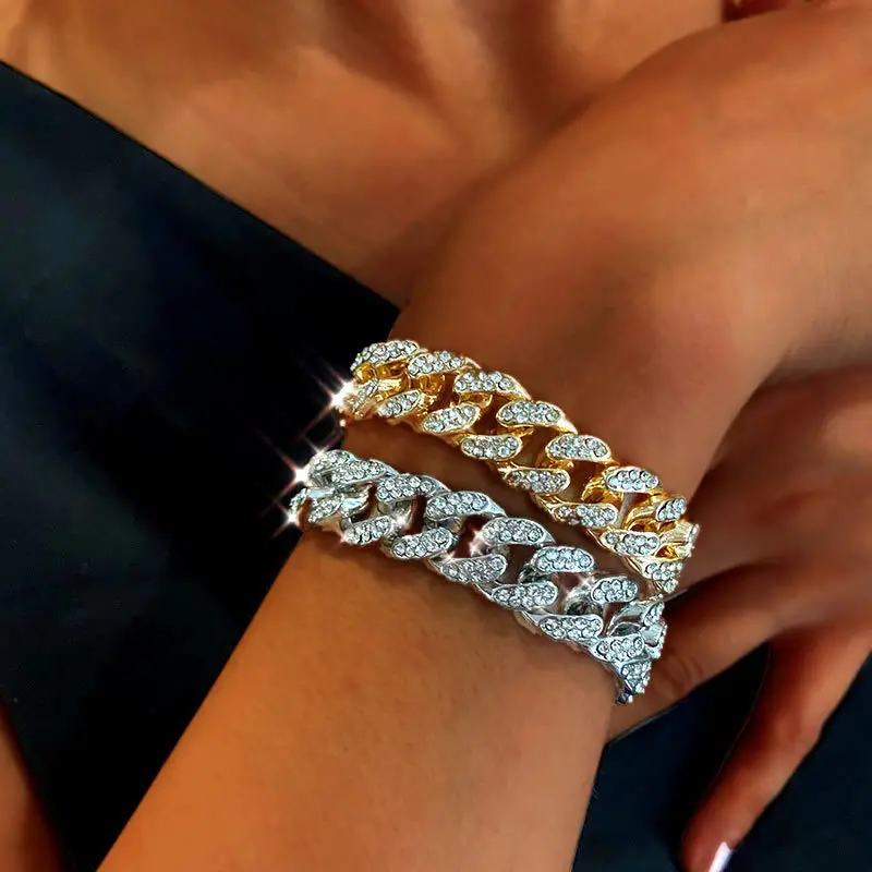 Gold Color Bling Rhinestone Bangles Thick Link Chain Bracelet Punk Luxury Crystal Bracelets for Women
Gold Color Bling Rhinestone Bangles Thick Link Chain Bracelet Punk Luxury Crystal Bracelets for Women