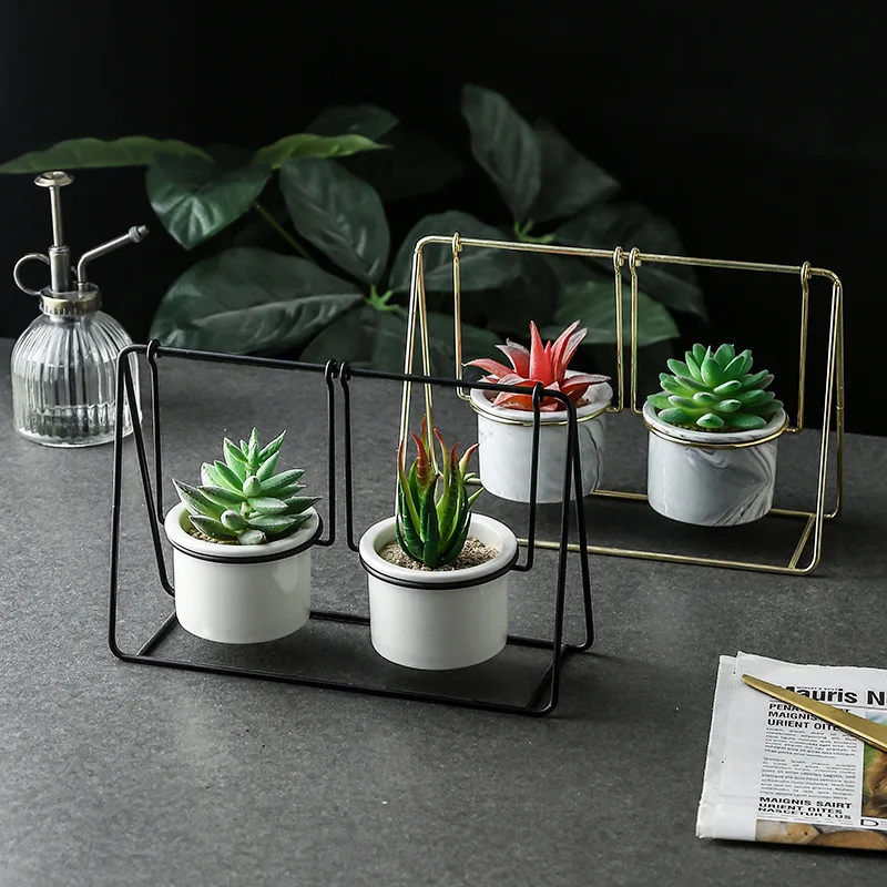 Nordic simple creative ins geometric wrought iron swing frame ceramic succulent flower pot, White
Nordic simple creative ins geometric wrought iron swing frame ceramic succulent flower pot, White