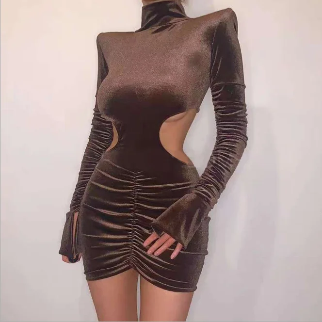 Drop Shipping Gold Velvet Women Autumn Sexy Dresses Hollow Pleated Elegant Party Dress, As picture
Drop Shipping Gold Velvet Women Autumn Sexy Dresses Hollow Pleated Elegant Party Dress, As picture