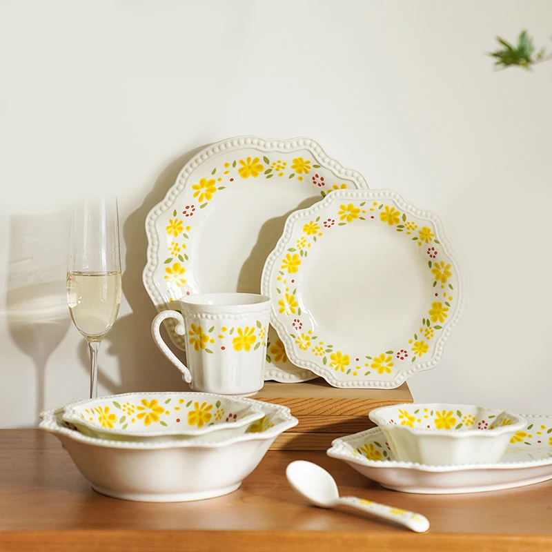 French retro small yellow flower ceramic plate dessert plate salad bowl household nordic dinnerware ceramic dinner set 3151
French retro small yellow flower ceramic plate dessert plate salad bowl household nordic dinnerware ceramic dinner set 3151
