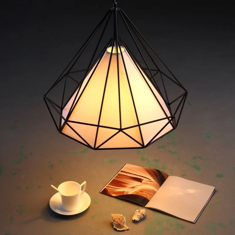 Modern Black Metal Fabric Shade hanging lamp Geometric Framework Pendant Light
