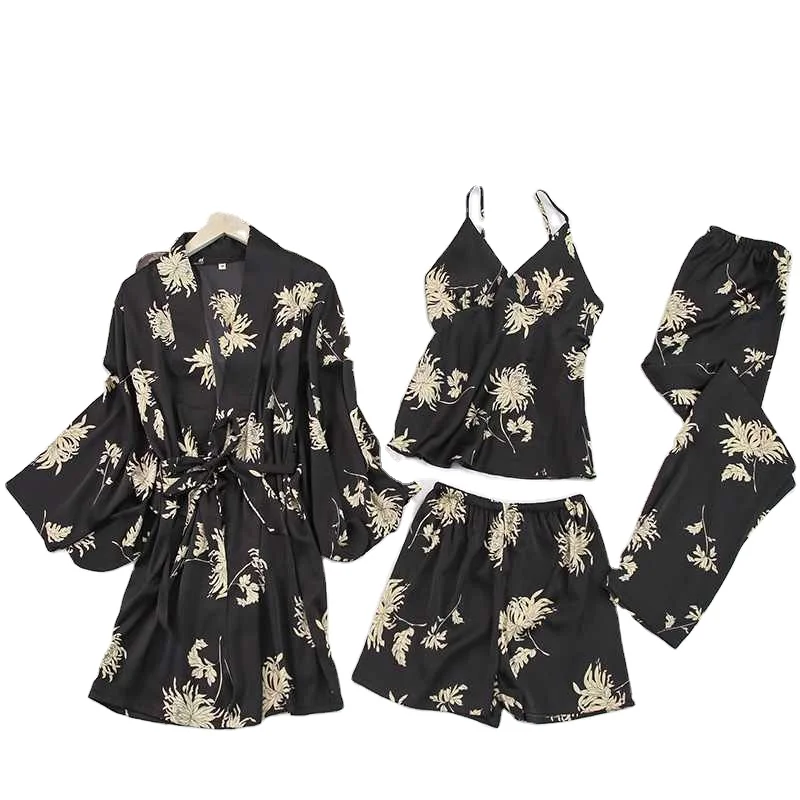 Sexy Floral Robe Pyjamas Women 4 Piece Summer Silk Sleepwear Breathable Satin Pijamas Women
Sexy Floral Robe Pyjamas Women 4 Piece Summer Silk Sleepwear Breathable Satin Pijamas Women