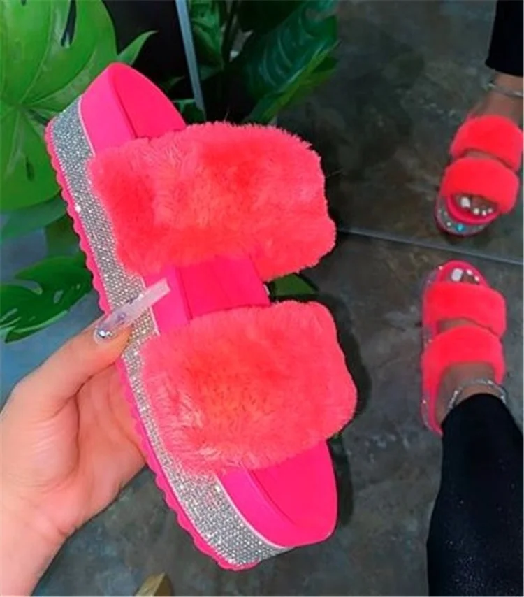 2021 Fashion Faux Fur Slip-on Sandals Platform Rhinestone Platform Crystal Slippers, Green,black,white,red
2021 Fashion Faux Fur Slip-on Sandals Platform Rhinestone Platform Crystal Slippers, Green,black,white,red