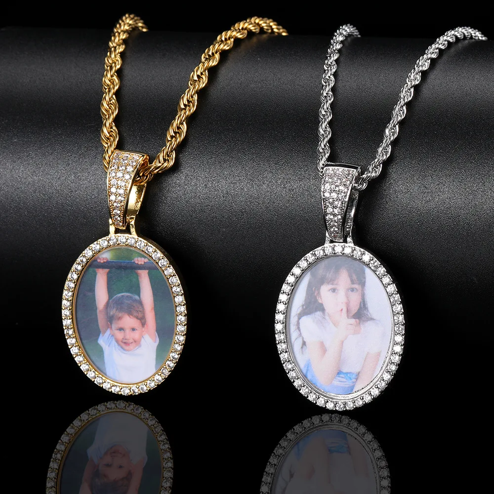 Hip Hops 18K Gold Plated Geometric Round Full Diamond Picture Necklace Punk Zirconia Custom Memory Necklaces
Hip Hops 18K Gold Plated Geometric Round Full Diamond Picture Necklace Punk Zirconia Custom Memory Necklaces