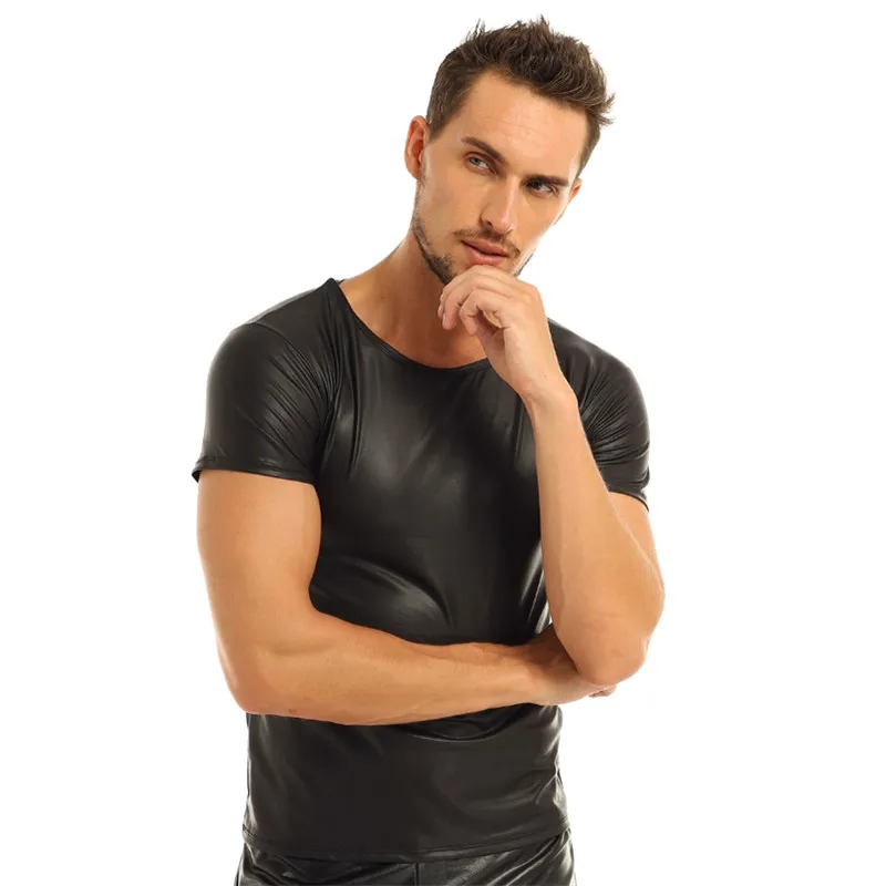 iEFiEL Men Wetlook Faux Leather T-Shirt Round Neck Slim Fit Black Plus Size Fitness Undershirt
iEFiEL Men Wetlook Faux Leather T-Shirt Round Neck Slim Fit Black Plus Size Fitness Undershirt