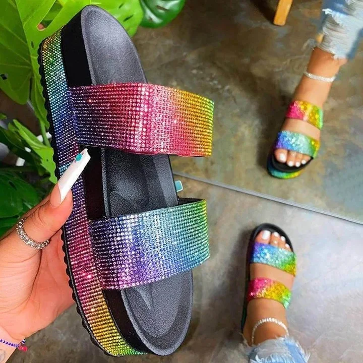 2021 Summer new low-cut colorful bling diamond round toe shaped rhinestone platform wedge shoes peep toe sandals and slippers, Pictures
2021 Summer new low-cut colorful bling diamond round toe shaped rhinestone platform wedge shoes peep toe sandals and slippers, Pictures