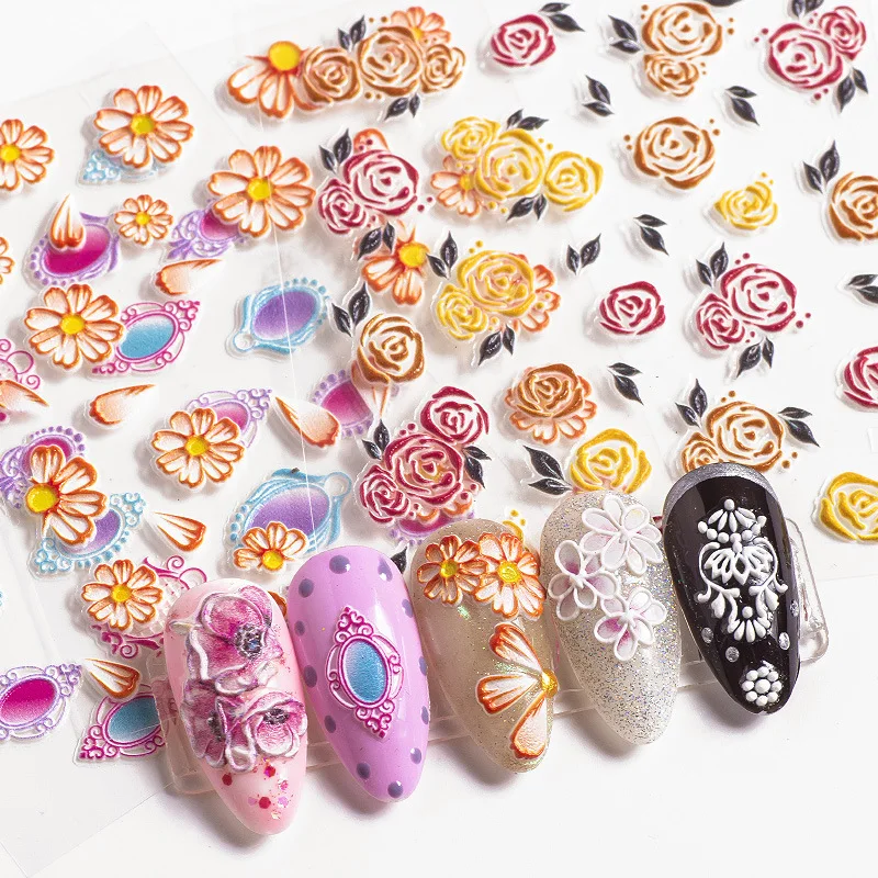 Nail Art Phototherapy Watermark 5D Embossed Nail Sticker Flower Transparent Adhesive Nail Sticker, Colorful 
Nail Art Phototherapy Watermark 5D Embossed Nail Sticker Flower Transparent Adhesive Nail Sticker, Colorful