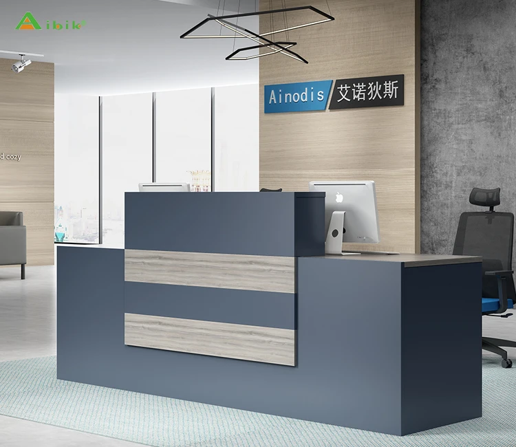 Moderne design holz büro möbel kleine l-förmigen rezeption für büro