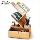 100% Natural Bamboo Three Shape Desktop Bookshelf with Drawer Display Storage Rack Desktop Organizer