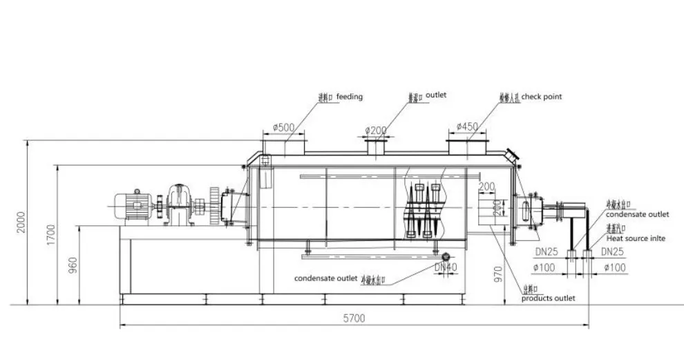 Industrial sludge hollow blade drying machine double shaft drum dryer paddle dehydrator