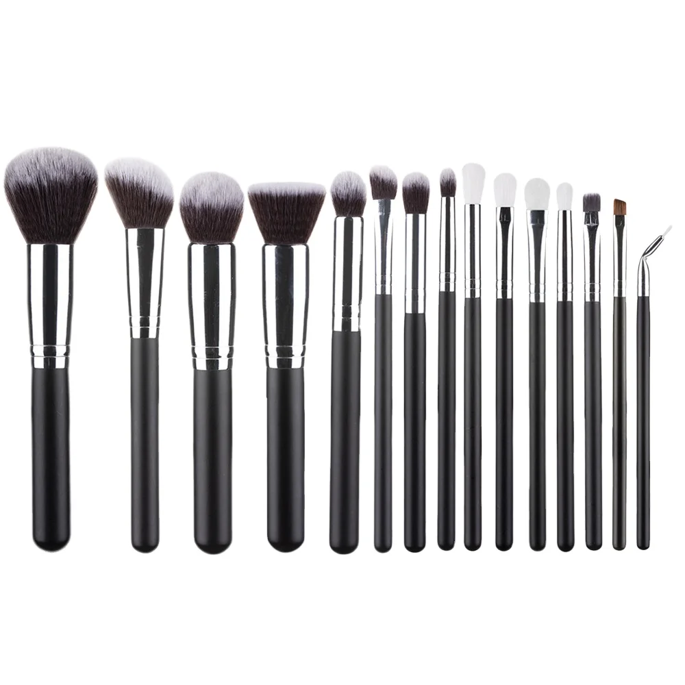 Black wooden handle corrugated silk nylon wool 15 piece makeup brush suit professional cosmetic tools and black bag
Black wooden handle corrugated silk nylon wool 15 piece makeup brush suit professional cosmetic tools and black bag
