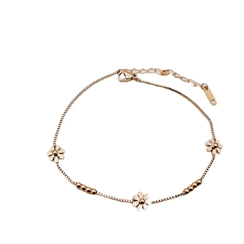 Sandro Small daisy titanium steel anklet female golden rose gold petal beads simple rose gold foot ornaments female
Sandro Small daisy titanium steel anklet female golden rose gold petal beads simple rose gold foot ornaments female