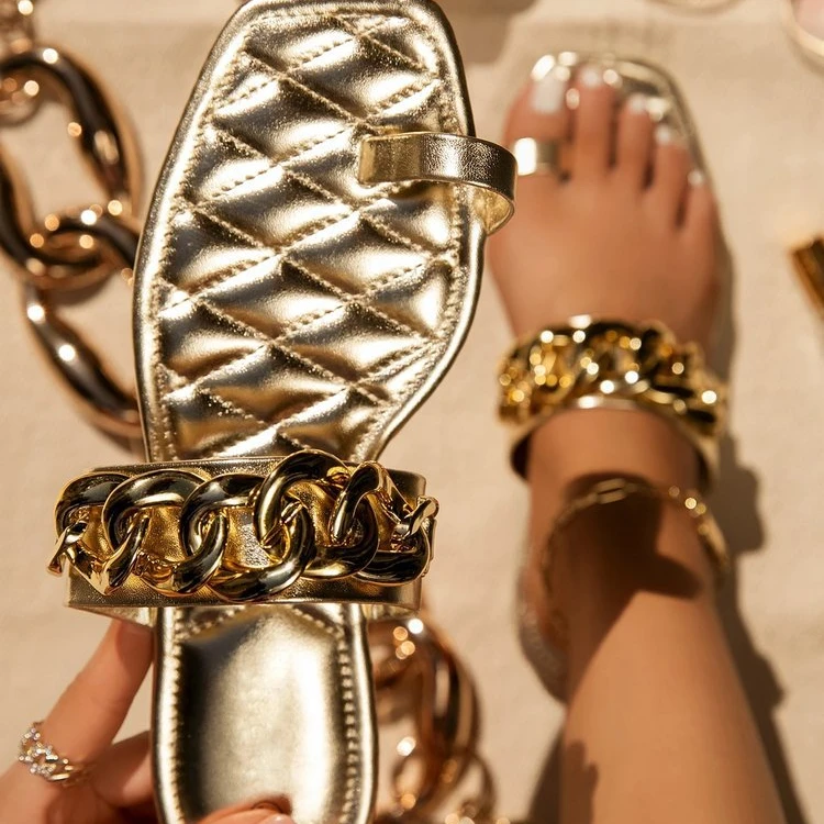 Summer new style square toe gold metal chain massage women slippers outdoor popular large size beach slides, Pictures
Summer new style square toe gold metal chain massage women slippers outdoor popular large size beach slides, Pictures