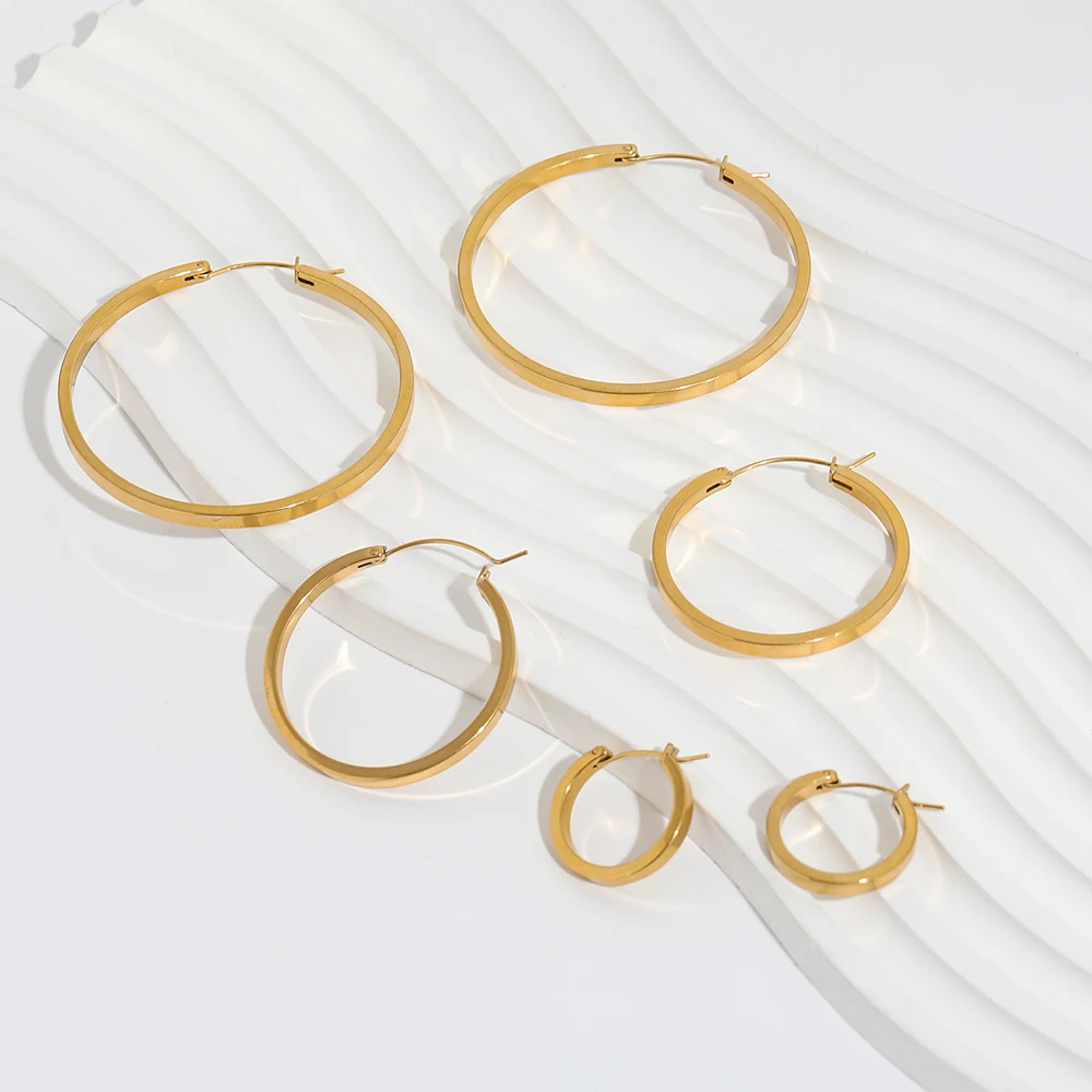 Trendy Earring 18K Gold Plated Simple Big Circle Hoop Earrings for Women Stainless Steel Earrings Wholesale
Trendy Earring 18K Gold Plated Simple Big Circle Hoop Earrings for Women Stainless Steel Earrings Wholesale
