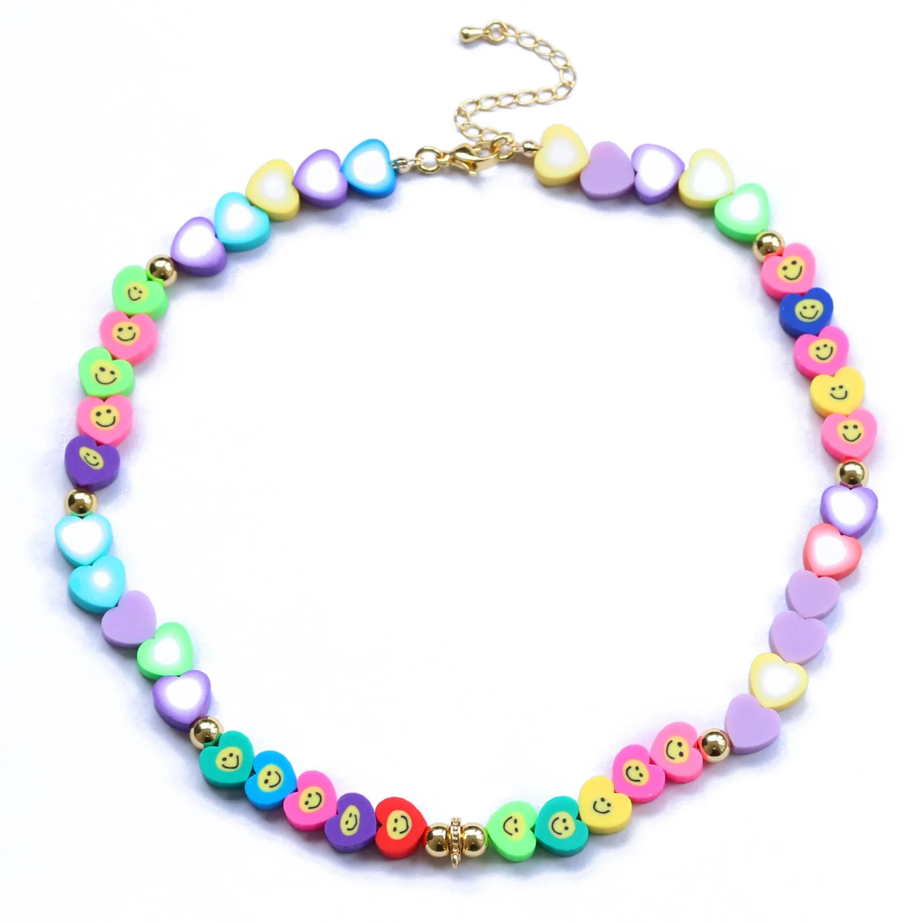 Summer Popular Jewelry Soft Clay Heart Beads Necklace Polymer Clay Color Mixed Spacer Heart Shaped Smiley Face Beads Necklace, Picture display
Summer Popular Jewelry Soft Clay Heart Beads Necklace Polymer Clay Color Mixed Spacer Heart Shaped Smiley Face Beads Necklace, Picture display
