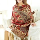 New arrival winter warm big cashew flower jacquard cashmere shawl scarf