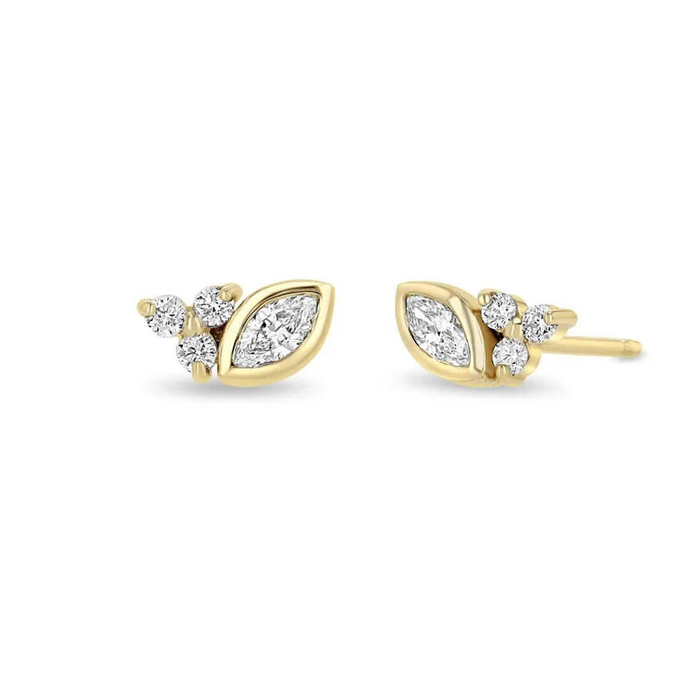 

LOZRUNVE 14k Gold Bezel Setting Marquise Trio Cubic Zirconia Lucky Cluster Stud Earring 925 Sterling Silver