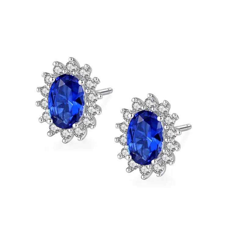 

SC Luxury Sapphire Earrings Fine Jewelry Fashion Oval Natural Stone Sunflower Diamond S925 Sterling Silver Stud Earrings Women