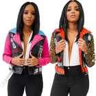 Leather Jacket 2020 Autumn Leather Rivet Jacket Print PU Leather Jacket Motorcycle Women Sexy Coat