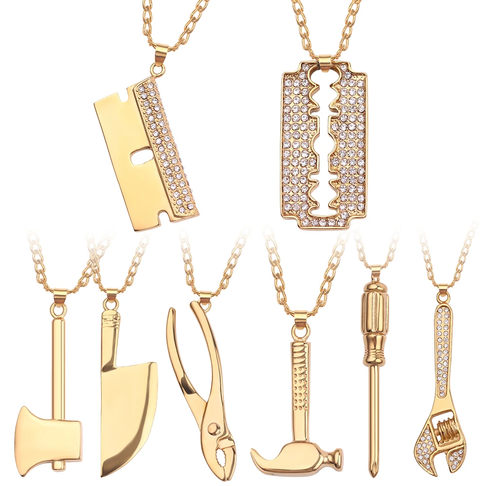 Hip Hop Blade Pendant Necklaces For Men Gold Color Men's Razor Blade Necklace & Pendant Male Iced Out Bling Rhinestones Jewelry
Hip Hop Blade Pendant Necklaces For Men Gold Color Men's Razor Blade Necklace & Pendant Male Iced Out Bling Rhinestones Jewelry