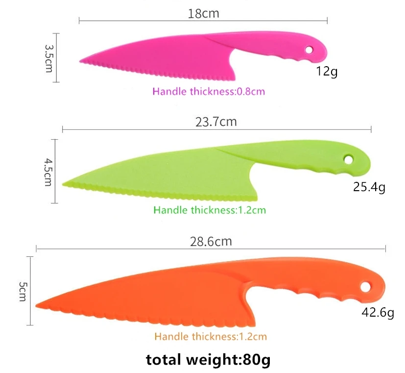 Food Grade 3pcs Pack Children's Cooking Knife Cake Fruit Bread Salad Lettuce Cutting Knife Kids Plastic Knife
Food Grade 3pcs Pack Children's Cooking Knife Cake Fruit Bread Salad Lettuce Cutting Knife Kids Plastic Knife