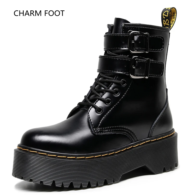 Fashion double button thick bottom 8-hole side zipper buckle women's short boots muffin bottom lace tooling boots, Black
Fashion double button thick bottom 8-hole side zipper buckle women's short boots muffin bottom lace tooling boots, Black