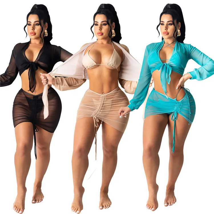 4 Pcs Mesh Bikini Sets for 2021 Women Bath Suit Ladies Sexy Bathing Suits Sheer See Through Swimsuit Cover Up Beachwear Dress, As picture
4 Pcs Mesh Bikini Sets for 2021 Women Bath Suit Ladies Sexy Bathing Suits Sheer See Through Swimsuit Cover Up Beachwear Dress, As picture