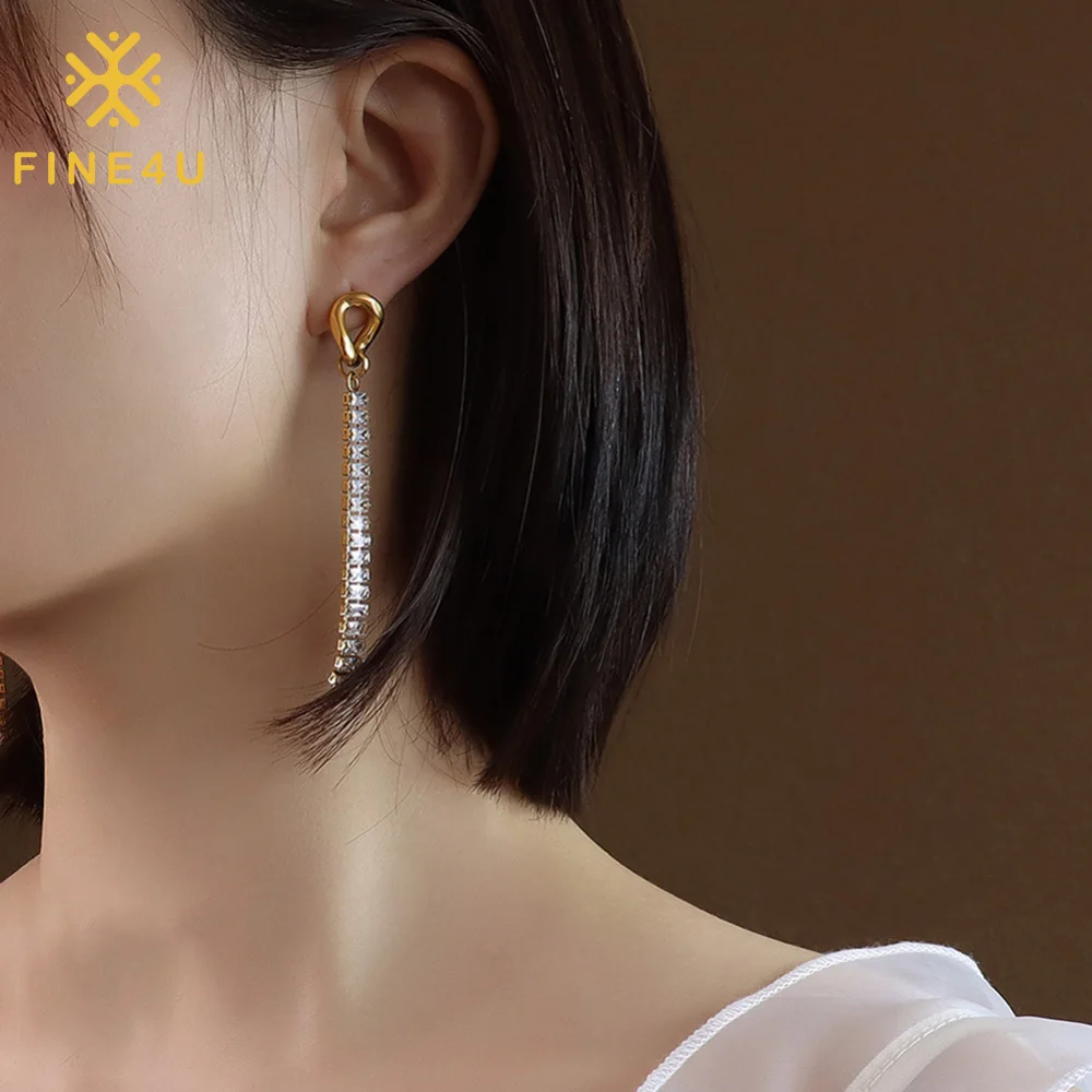 Luxury Women Party Accessories Jewelry Cz Stainless Steel 18k Gold Plated Tennis Chain Zircon Drop Earrings
Luxury Women Party Accessories Jewelry Cz Stainless Steel 18k Gold Plated Tennis Chain Zircon Drop Earrings