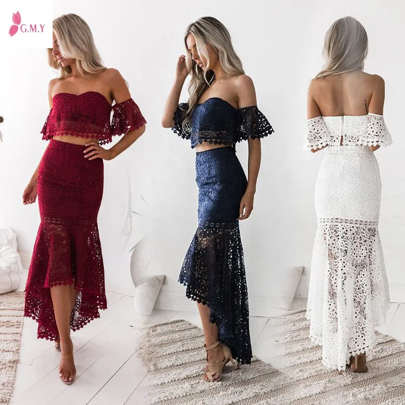 2020 Wholesale Women Summer Sexy New Style Two Pieces Strapless Nightclub Lace dress
2020 Wholesale Women Summer Sexy New Style Two Pieces Strapless Nightclub Lace dress