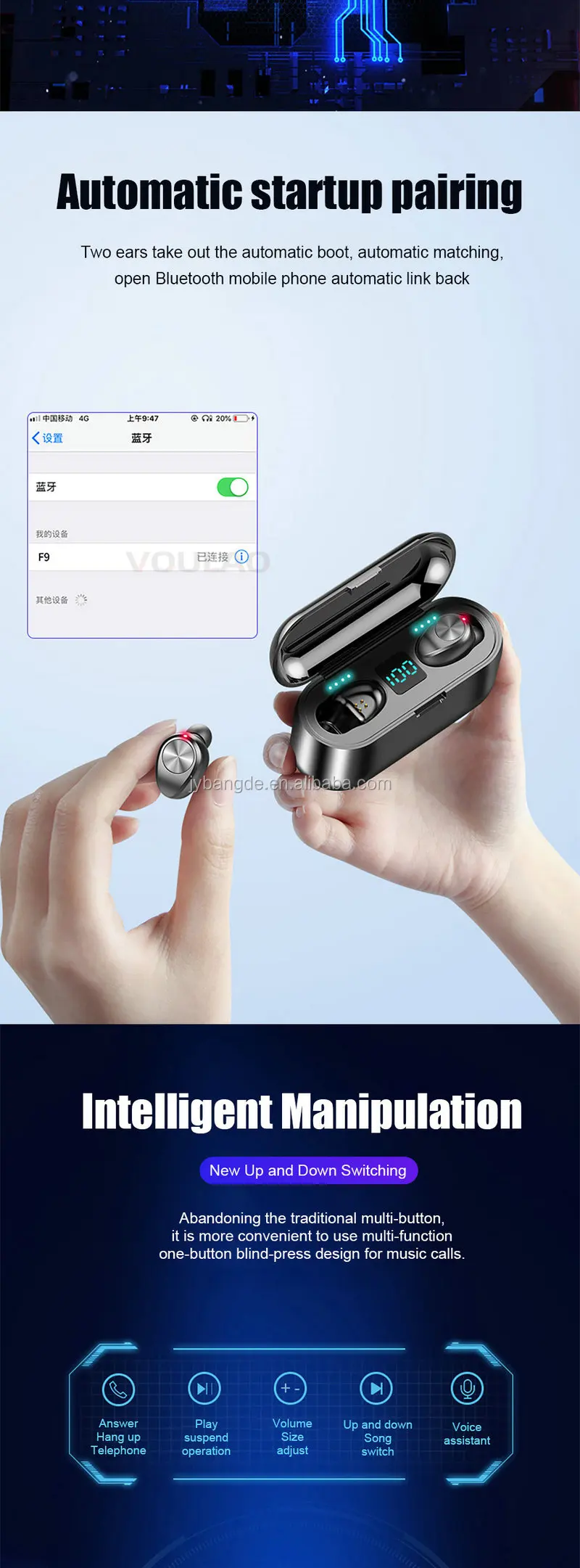 F9 TWS BT5.0 Wireless Headset LCD Power Display Headphone Wireless Earphone With Charging Box For iPhone Samsung HuaWei - ANKUX.COM