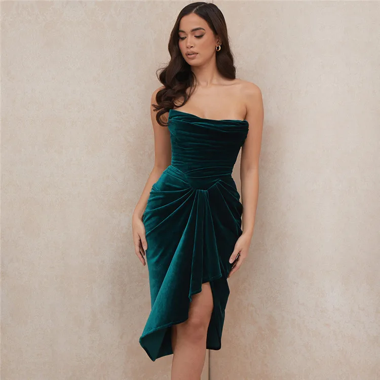 2021 New product gold velvet tube top dress female solid color irregular long skirt sexy dresses for women, Picture
2021 New product gold velvet tube top dress female solid color irregular long skirt sexy dresses for women, Picture