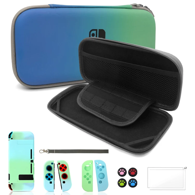 

Rainbow gradient color carrying case for Nintendo switch accessories bundle joy con grips tempered glass protector