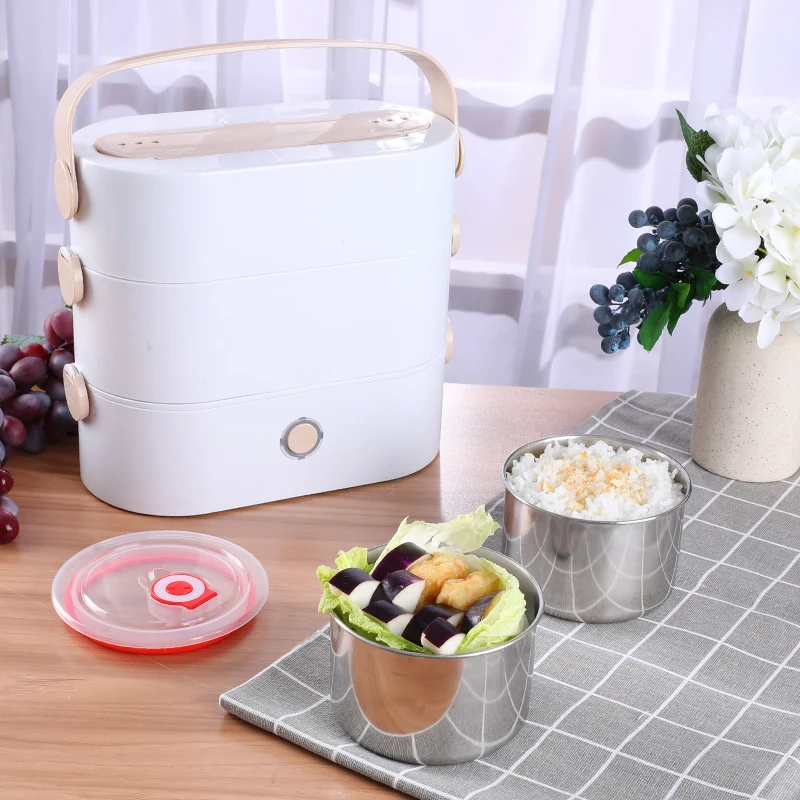 Portable 2 in 1 stainless steel food heater Electric heating Lunch Box Double layer food container, White brown
Portable 2 in 1 stainless steel food heater Electric heating Lunch Box Double layer food container, White brown