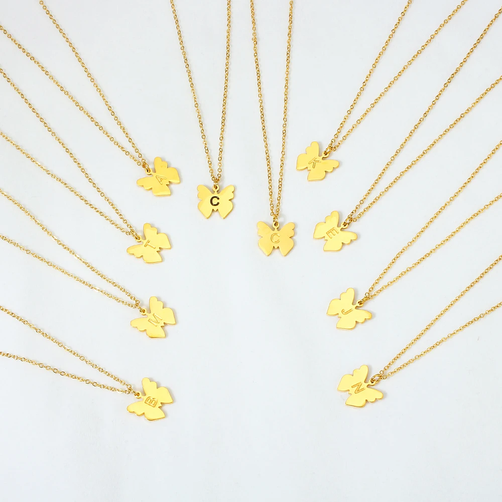Stylish simple butterfly letter pendant gold plated stainless steel necklace for women
Stylish simple butterfly letter pendant gold plated stainless steel necklace for women