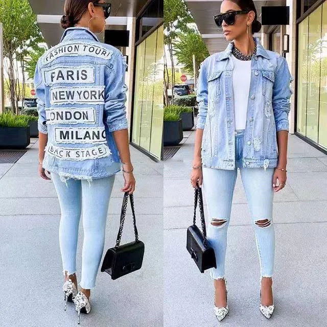 2021 Amazon Hot Sale Fashion Letter Patchwork Jeans Jacket Women Long Sleeve Denim Coats Streetwear, Picture
2021 Amazon Hot Sale Fashion Letter Patchwork Jeans Jacket Women Long Sleeve Denim Coats Streetwear, Picture