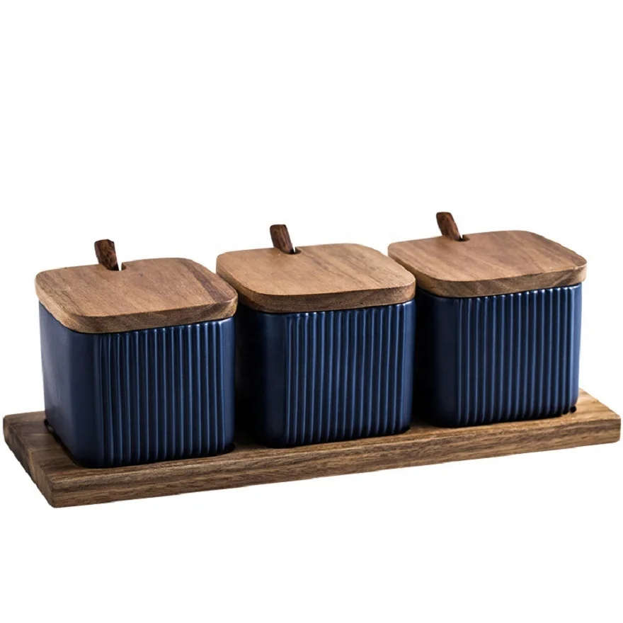 Creative square straight grain seasoning jar Household combination seasoning box ceramic seasoning jar set, White/black/blue
Creative square straight grain seasoning jar Household combination seasoning box ceramic seasoning jar set, White/black/blue
