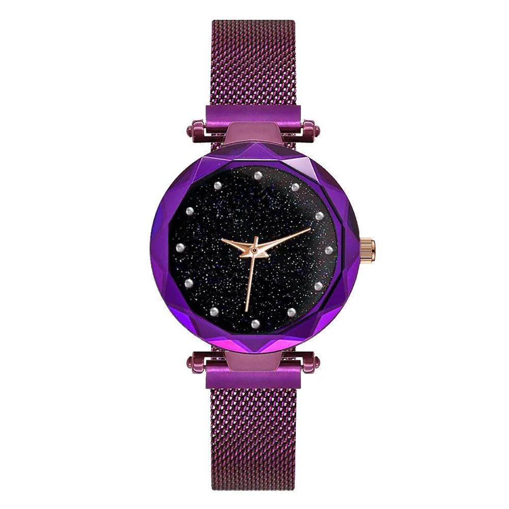 Top Brand Wristwatch Rose Gold Mesh Magnet Buckle Starry Quartz Watch Geometric Surface Casual Women Quartz Wristwatch N0056
