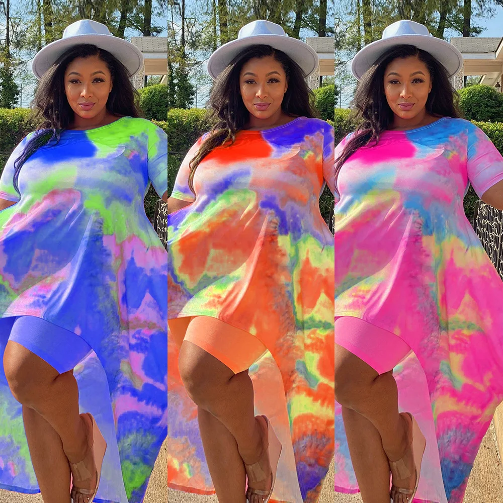H7091 - fashion casual short sleeve tie dye short pants two piece set plus size women clothing
H7091 - fashion casual short sleeve tie dye short pants two piece set plus size women clothing