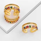 Women 18K Gold Plated Rainbow Ring cz eternity Double Layer Parallel Cubic Zircon Bar Rings