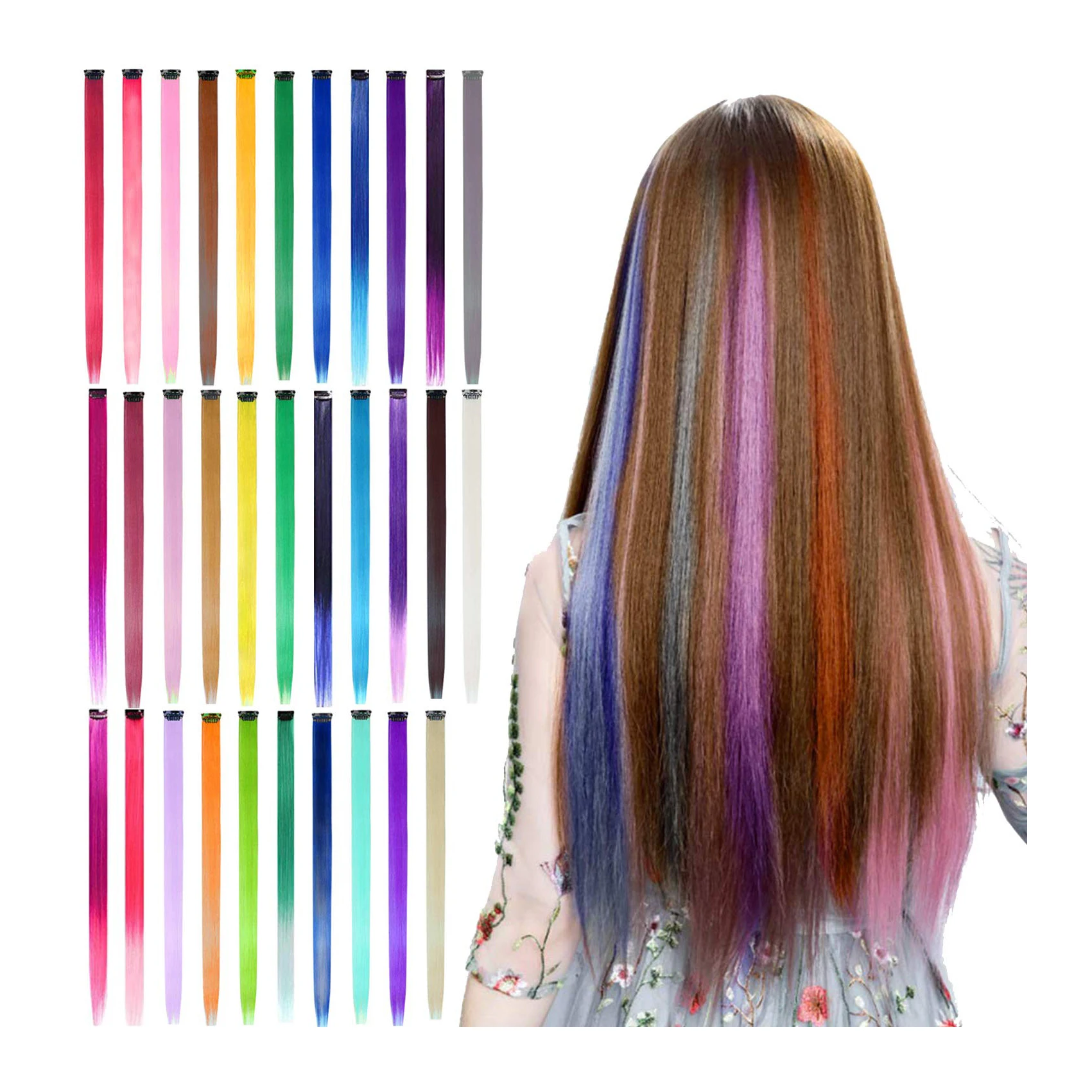 Amazon hot selling women human hair extension long straight synthetic hair extension, Rainbow color
Amazon hot selling women human hair extension long straight synthetic hair extension, Rainbow color