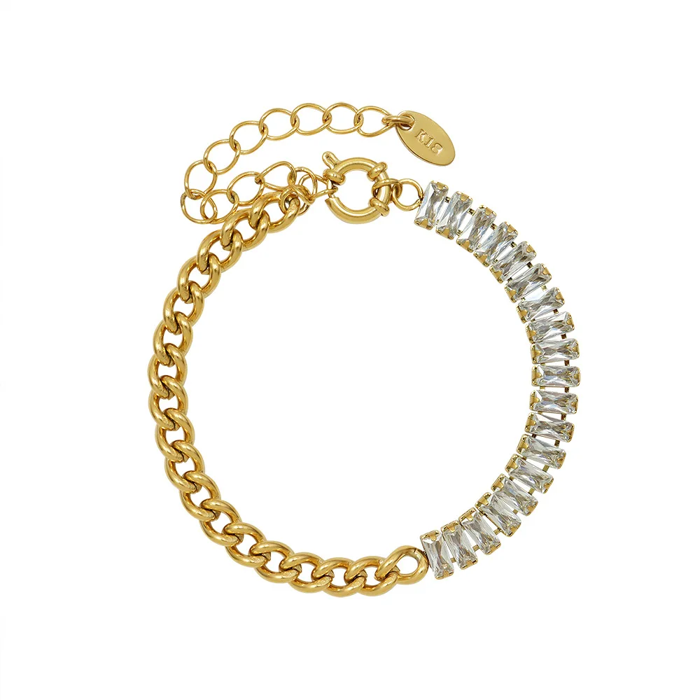 Fashion Stainless Steel Jewellery Baguette Diamond CZ Stone Iced Out Tennis Chain Bracelet for Women
Fashion Stainless Steel Jewellery Baguette Diamond CZ Stone Iced Out Tennis Chain Bracelet for Women
