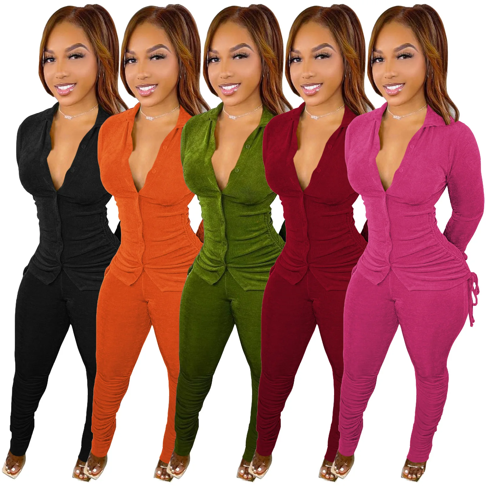 2022 planner spring two piece sets Lapel buttoned pleated high waist slim fit fashion causal plus size two piece pants set, Customized color/as show
2022 planner spring two piece sets Lapel buttoned pleated high waist slim fit fashion causal plus size two piece pants set, Customized color/as show