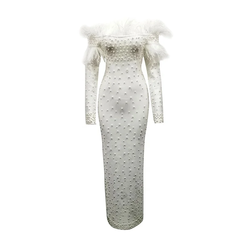 WHITE Ivory Women New Fashion one Piece Embroidery long sleeve Sexy Pear feather Bandage Dress F1690, White/ black 
WHITE Ivory Women New Fashion one Piece Embroidery long sleeve Sexy Pear feather Bandage Dress F1690, White/ black